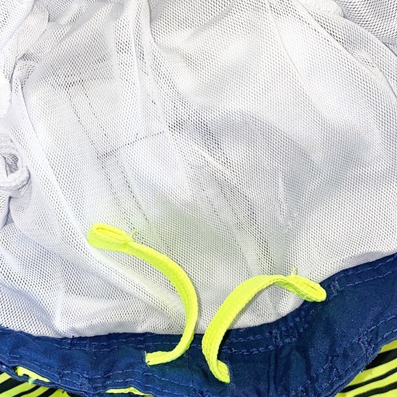 Wonder Nation Blue White Neon Yellow Stripe Boys Built In Underwear Swim Trunks - Picture 8 of 11